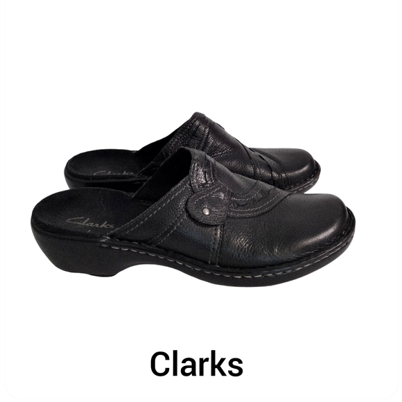 Clarks Bendables Mule Clog Loafer Shoes Size 10 Black Leather - Picture 1 of 6